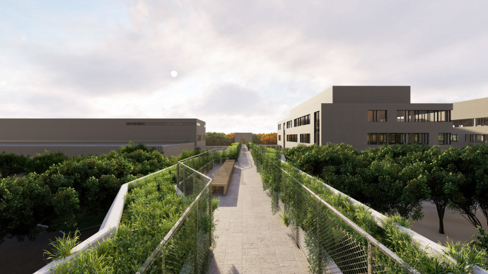 Green roof glass bridge in Budapest