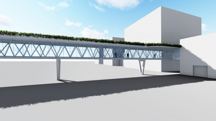 Green roof glass bridge in Budapest